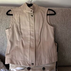 leather cream collared zip vest